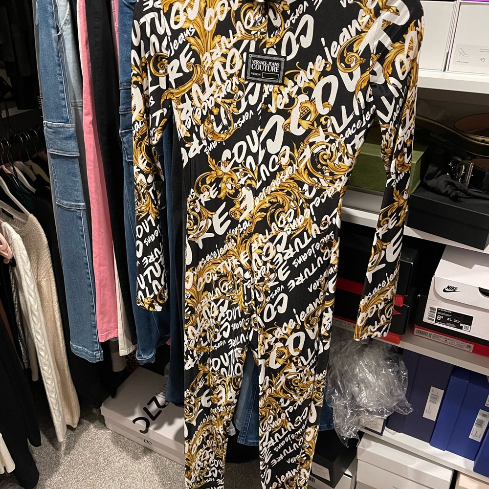 Versace Jeans Couture Black and Gold Print Jumpsuit